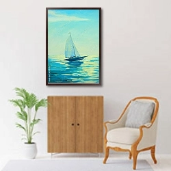 «Яхта с парусом на берегу Средиземного моря» в интерьере в классическом стиле над комодом