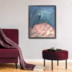 «Great Blue Heron 1» в интерьере зеленой гостиной над диваном