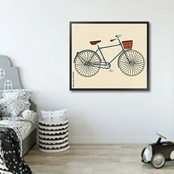 «Старомодный итальянский велосипед с корзинкой» в интерьере детской комнаты для мальчика в светлых тонах