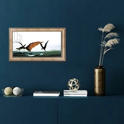 «Pteranodon catching a fish» в интерьере в классическом стиле в синих тонах