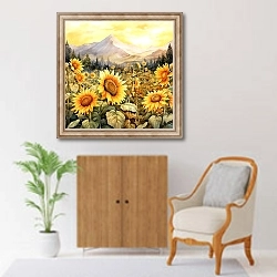 «Beautiful Sunflower Field Detailed Hand Drawn Painting Illustration.» в интерьере в классическом стиле над комодом «Beautiful Sunflower Field Detailed Hand Drawn Painting Illustration.» в интерьере в классическом стиле над комодом