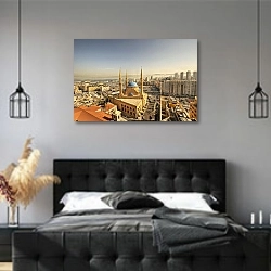 «Ливан. Бейрут» в интерьере современной спальни с черной кроватью