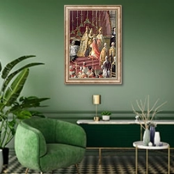 «The Coronation of Joseph II as Emperor of Germany in Frankfurt Cathedral, 1764 2» в интерьере гостиной в зеленых тонах