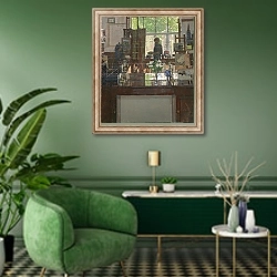 «Автопортрет» в интерьере гостиной в зеленых тонах