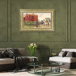 «Арабская конница возле трибуны для почетных гостей» в интерьере гостиной в оливковых тонах