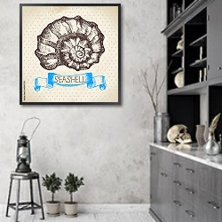 «Иллюстрация с морской раковиной» в интерьере современной кухни в серых тонах