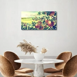 «Летний пейзаж и яблоки» в интерьере кухни над кофейным столиком