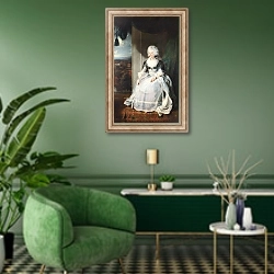 «Королева Шарлотта» в интерьере гостиной в зеленых тонах