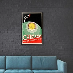 «Chicago. World brightest spot. Go!» в интерьере в стиле лофт с черной кирпичной стеной