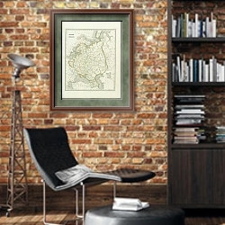 «Карта: Россия» в интерьере кабинета в стиле лофт с кирпичными стенами