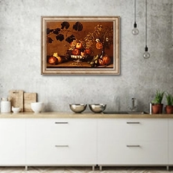 «Натюрморт с виноградной лозой» в интерьере современной кухни над раковиной