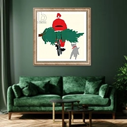 «Spruced Up Santa» в интерьере зеленой гостиной над диваном