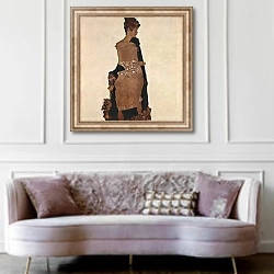 «Портрет Гертруды Шиле» в интерьере гостиной в классическом стиле над диваном