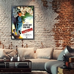 «Film Noir Poster - Nocturne» в интерьере гостиной в стиле лофт с кирпичной стеной