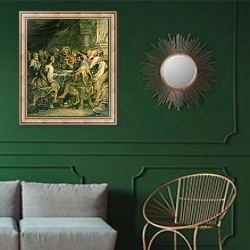 «The Last Supper, c.1630-31» в интерьере классической гостиной с зеленой стеной над диваном