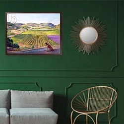 «Watching from the Walls, Old Provence, 1993» в интерьере классической гостиной с зеленой стеной над диваном