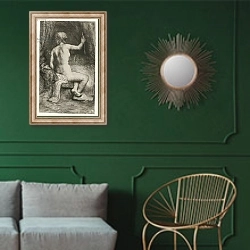 «The Woman with the Arrow, 1661 2» в интерьере классической гостиной с зеленой стеной над диваном