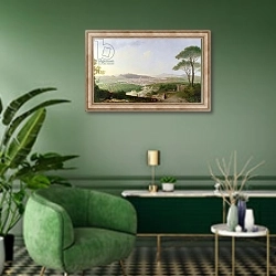 «View of Florence 1» в интерьере гостиной в зеленых тонах