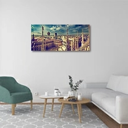«Милан, панорамный вид с крыш» в интерьере современной гостиной в светлых тонах