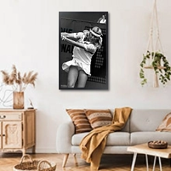 «Catherine Tanvier number one french tennis at Roland Garros tennis tournament, Paris, France, 1983» в интерьере гостиной в стиле ретро над диваном
