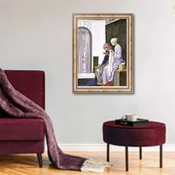 «Mary in the House of Elizabeth, 1917» в интерьере гостиной в бордовых тонах
