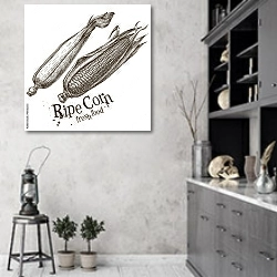 «Иллюстрация с початками кукурузы» в интерьере современной кухни в серых тонах