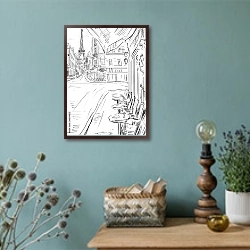 «Париж в Ч/Б рисунках #3» в интерьере в стиле ретро с бирюзовыми стенами