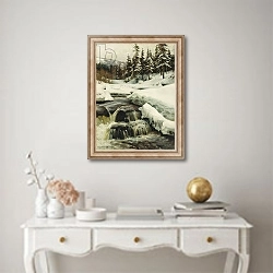 «A Winter Landscape with a Mountain Torrent, 1916» в интерьере в классическом стиле над столом