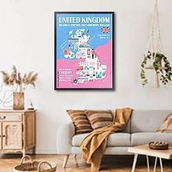 «Соединенное Королевство, карта путешествий 2» в интерьере в стиле ретро над комодом