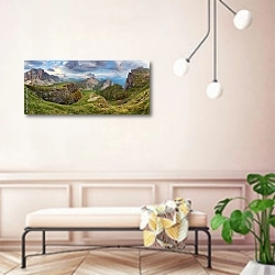 «Италия. Весенняя панорама Доломитов» в интерьере современной прихожей в розовых тонах