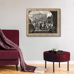 «The Gate of Calais, or O The Roast Beef of Old England, 1833» в интерьере гостиной в бордовых тонах
