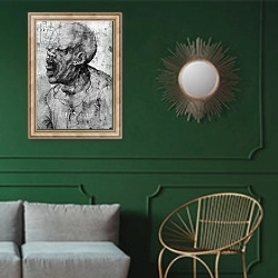«Portrait of a Man Shouting» в интерьере классической гостиной с зеленой стеной над диваном