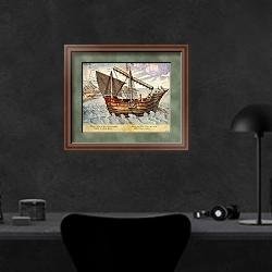 «A Ship from China and Java rigged with mat sails» в интерьере кабинета в черных цветах над столом