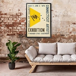 «Exhibition WPA Connecticut artists» в интерьере гостиной в стиле лофт над диваном