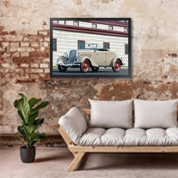 «Ford V8 Deluxe Roadster '1934» в интерьере гостиной в стиле лофт над диваном