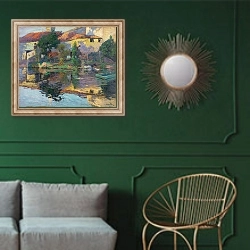 «Bauernhaus in der Saintonge» в интерьере классической гостиной с зеленой стеной над диваном