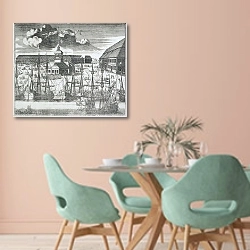 «Вид Троицкой площади на Городском острове» в интерьере современной столовой в пастельных тонах