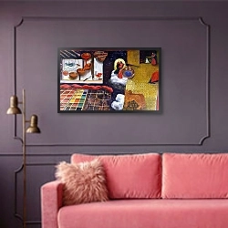 «The Making of Vermilion, 2003» в интерьере гостиной с розовым диваном