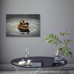 «Утка с кругами на воде» в интерьере современной гостиной в серых тонах