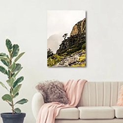 «Сосна на крутом обрыве, национальный парк Торрес-дель-Пейн, Чили» в интерьере современной светлой гостиной над диваном