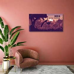 «Панорама Индии с павлином» в интерьере современной гостиной в розовых тонах