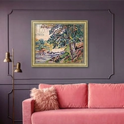 «The Creuse at Genetin» в интерьере гостиной с розовым диваном