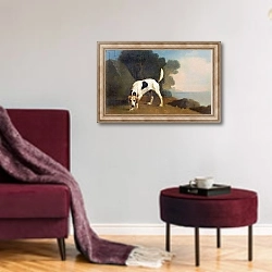 «Foxhound on the Scent, c.1760» в интерьере гостиной в бордовых тонах