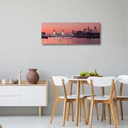 «Англия, Лондон.Панорама с красными красками заката» в интерьере современной светлой кухни-столовой