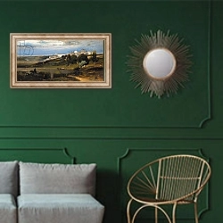 «Ariccia, 1874» в интерьере классической гостиной с зеленой стеной над диваном