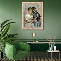 «Венецианские красавицы» в интерьере гостиной в зеленых тонах