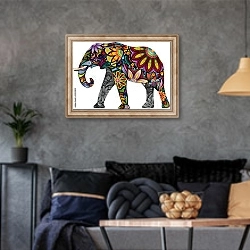 «Цветочный слон» в интерьере гостиной в стиле лофт в серых тонах
