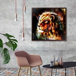 «Портрет льва» в интерьере в стиле лофт с бетонной стеной