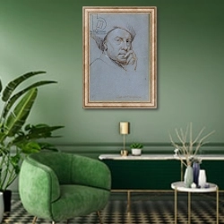 «Self Portrait 17» в интерьере гостиной в зеленых тонах