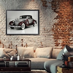 «Packard Eight Coupe Roadster '1934» в интерьере гостиной в стиле лофт с кирпичной стеной